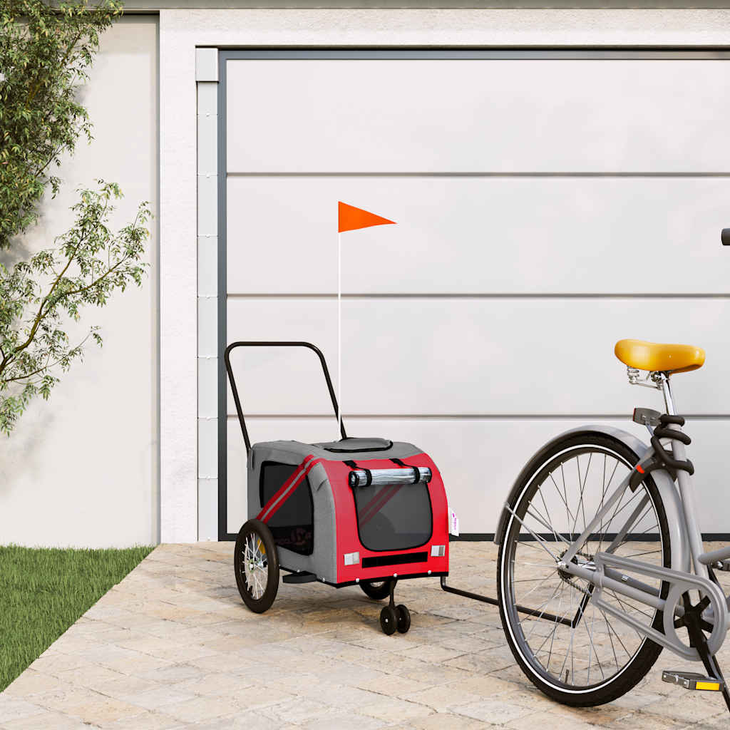 Vidaxl fietskar voor huisdieren, rood en grijs oxford-stof en ijzer