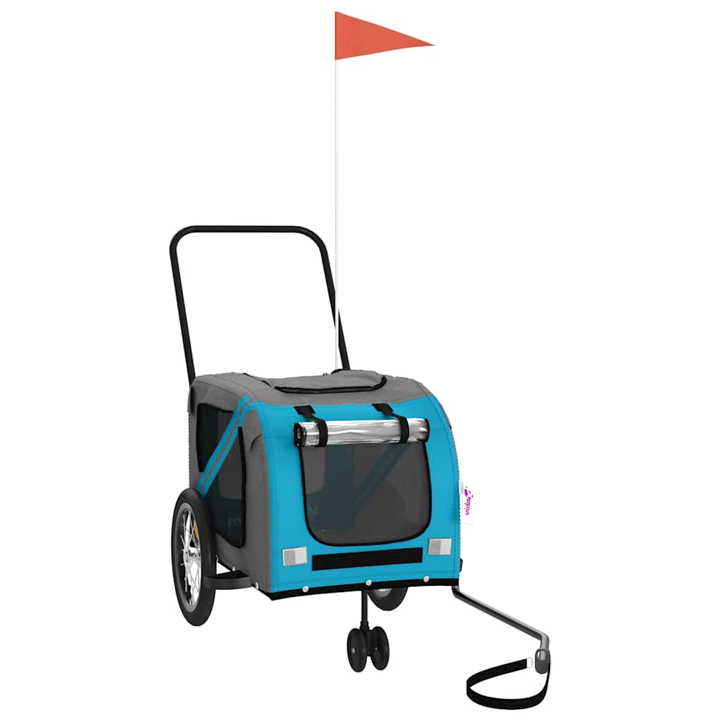 Vidaxl fietskar voor huisdieren, blauw en grijs oxford-stof en ijzer