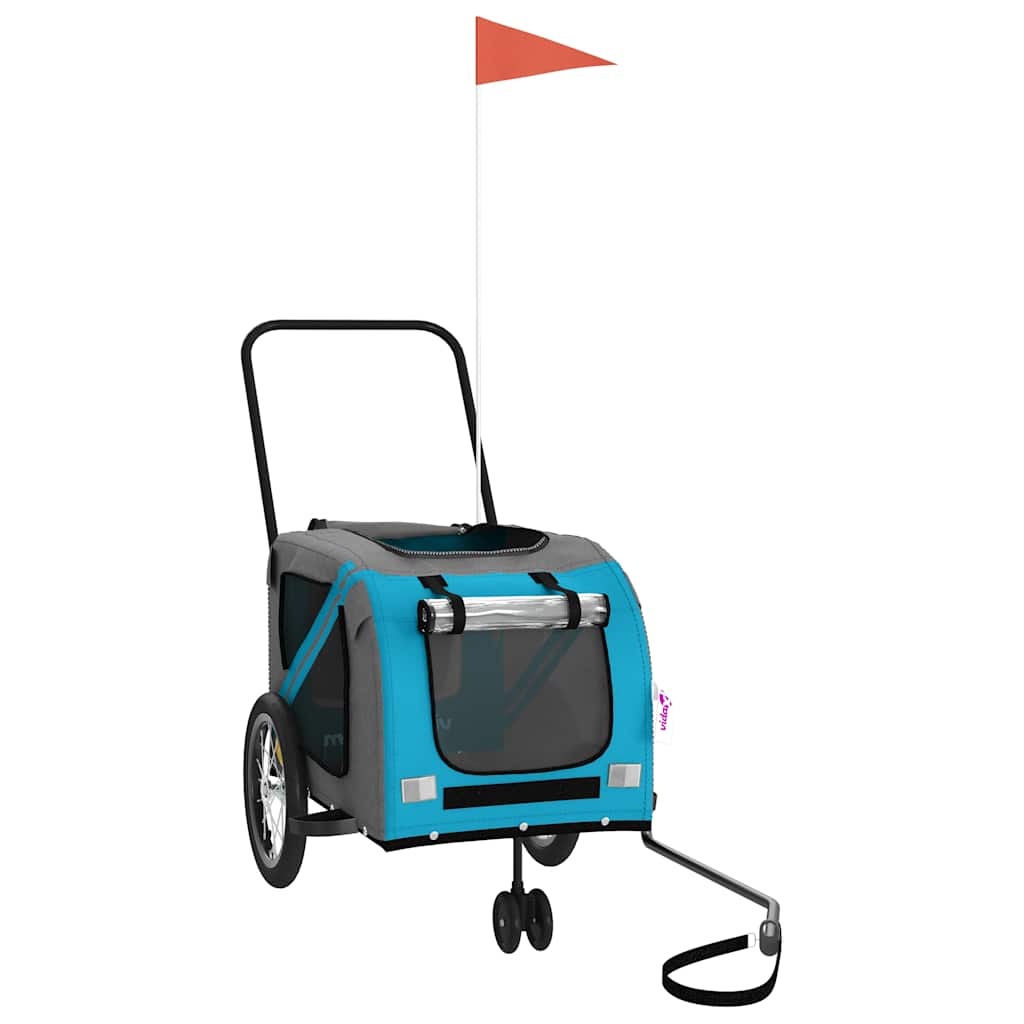 Vidaxl fietskar voor huisdieren, blauw en grijs oxford-stof en ijzer