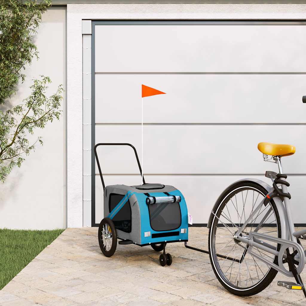 Vidaxl fietskar voor huisdieren, blauw en grijs oxford-stof en ijzer