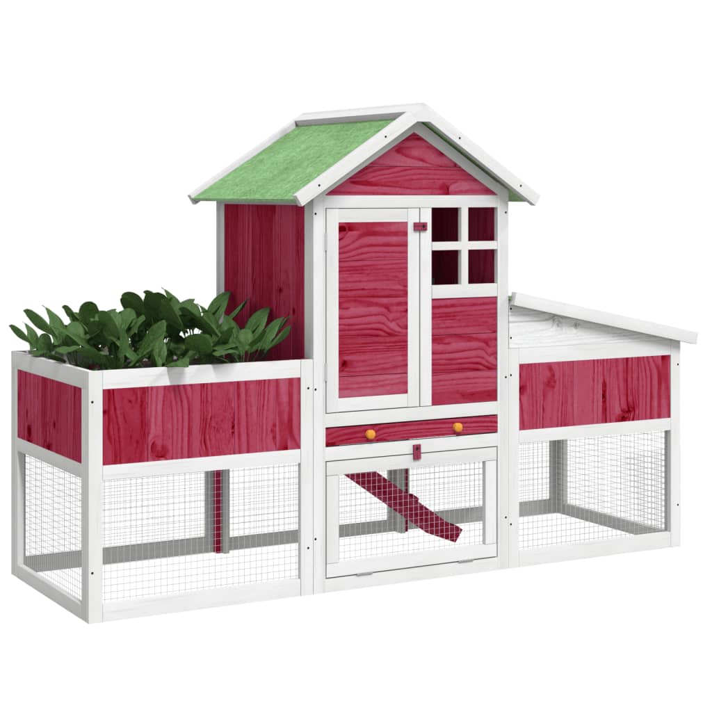 Vidaxl konijnenhok 170x63x113 cm massief groenenhout rood