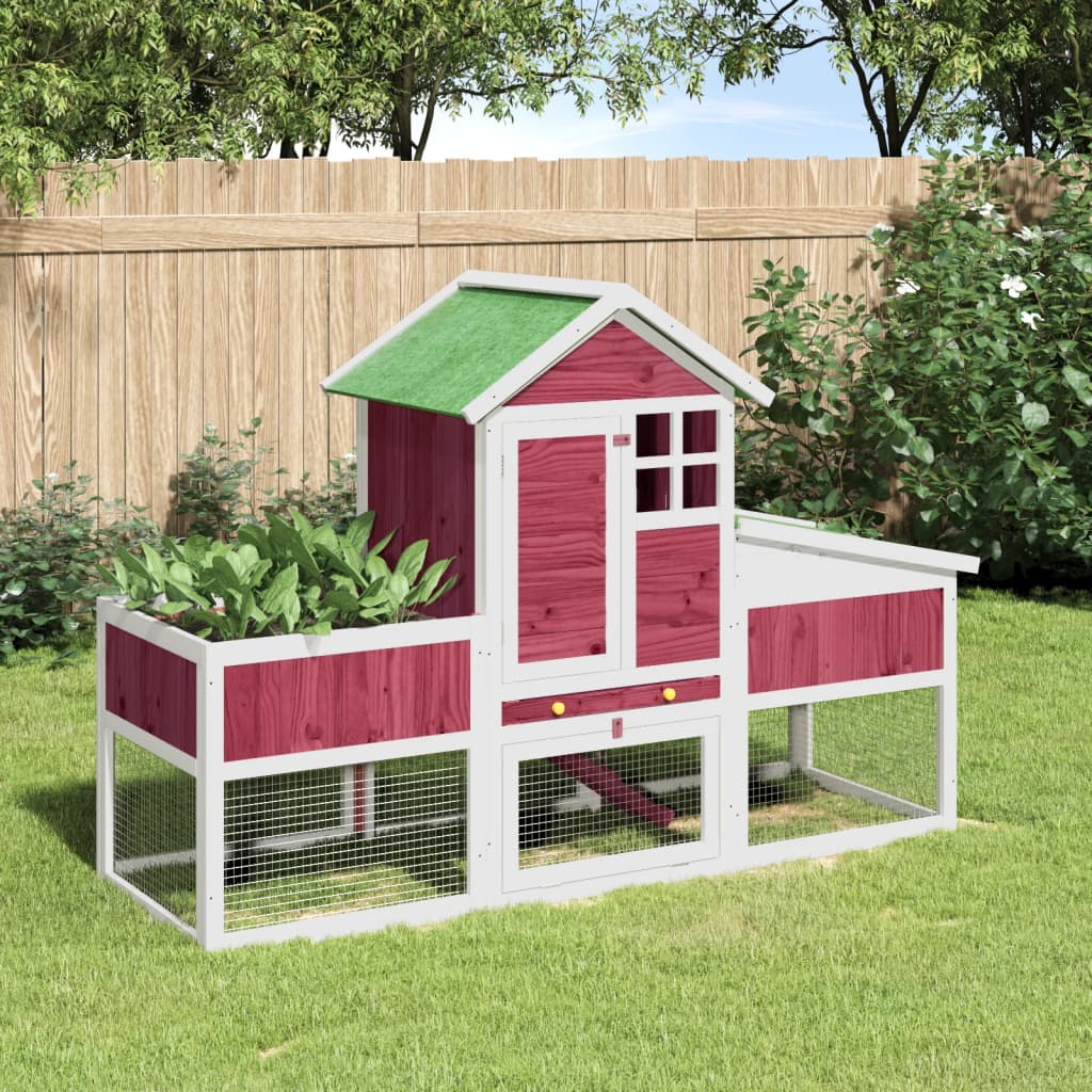 Vidaxl konijnenhok 170x63x113 cm massief groenenhout rood