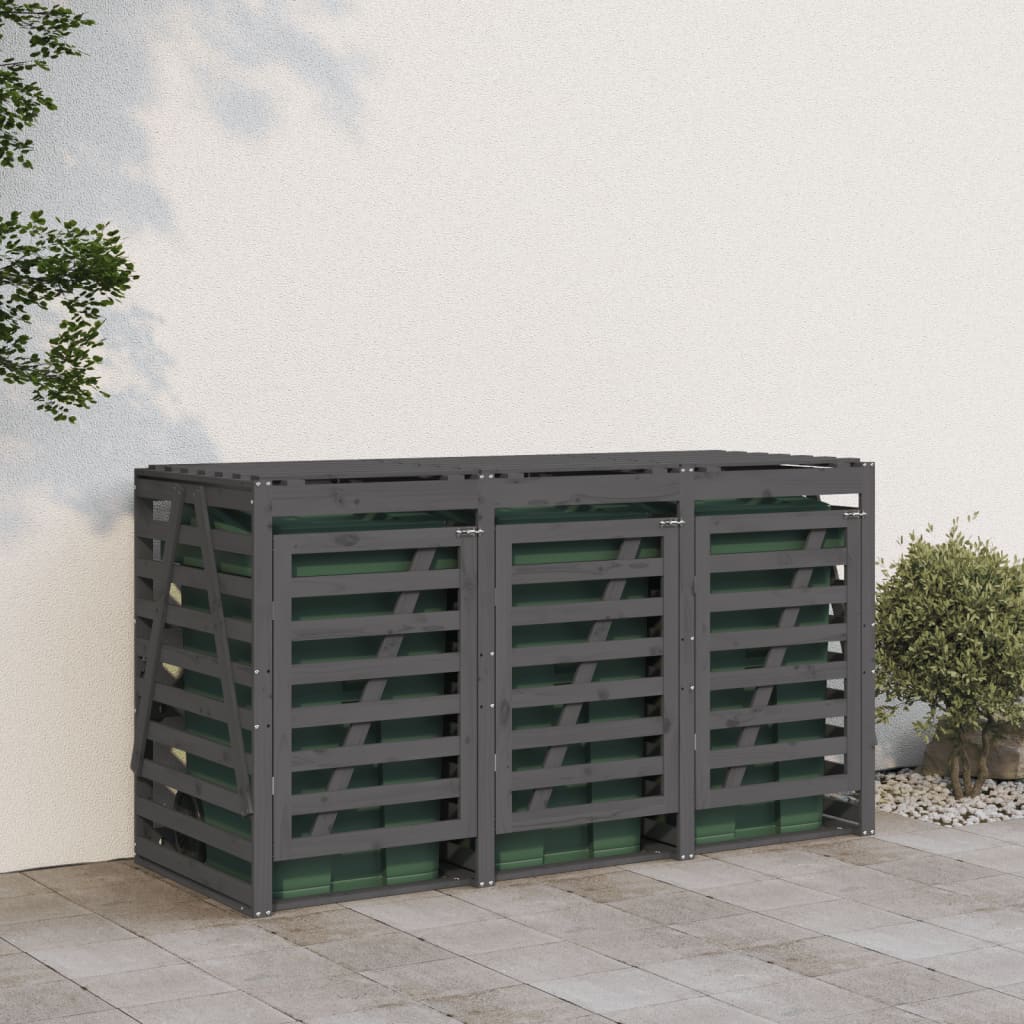 VidaXL Containerberging drievoudig massief groenhout grijs