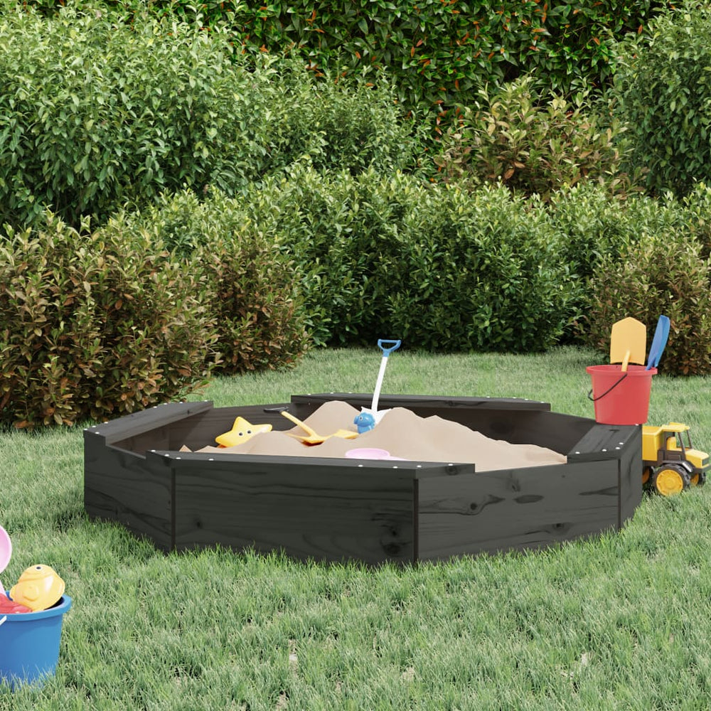 Vidaxl zandbak met bankjes achthoekig massief groenhout grijs