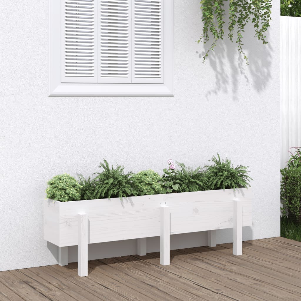 Vidaxl plantenbak 121x30x38 cm massief groenhout wit