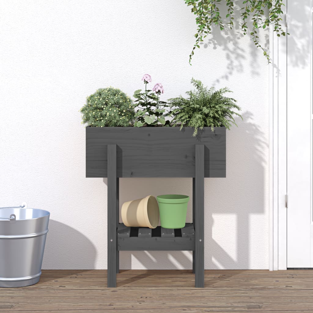 Vidaxl plantenbak 62x30x69 cm massief groenenhout grijs