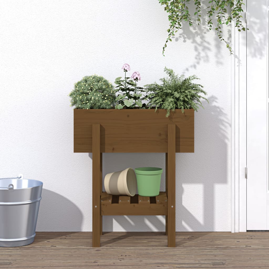 Vidaxl plantenbak 62x30x69 cm massief groenhout honingbruin