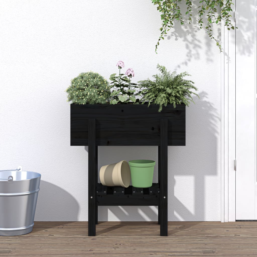 Vidaxl plantenbak 62x30x69 cm massief groenenhout zwart