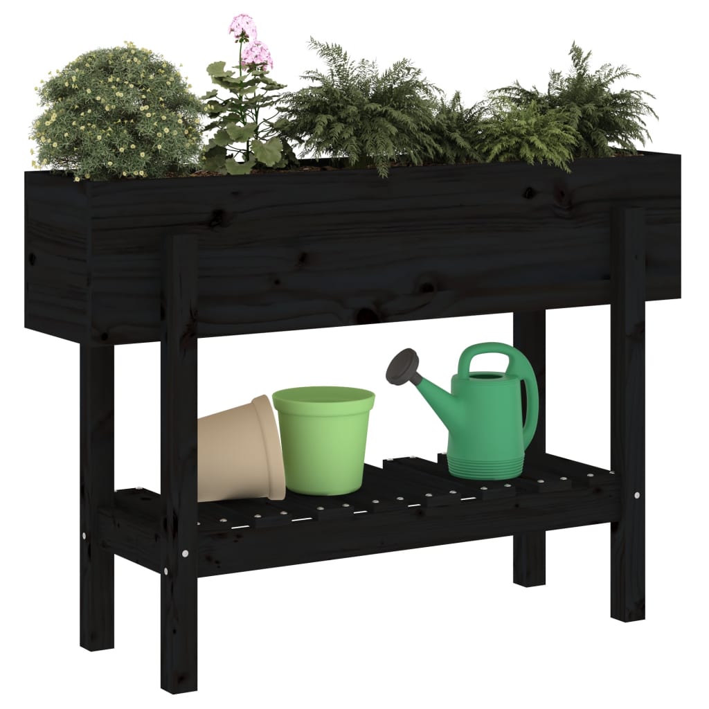 VidaXL Plantenbak ingezoomd 101x30x69 cm massief groenhout zwart