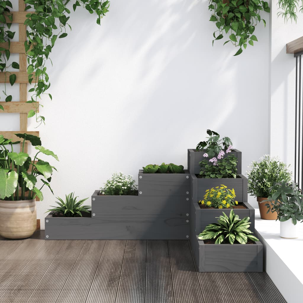 VidaXL Plantenbak 4-laags 80,5x79x36 cm massief groenenhout grijs