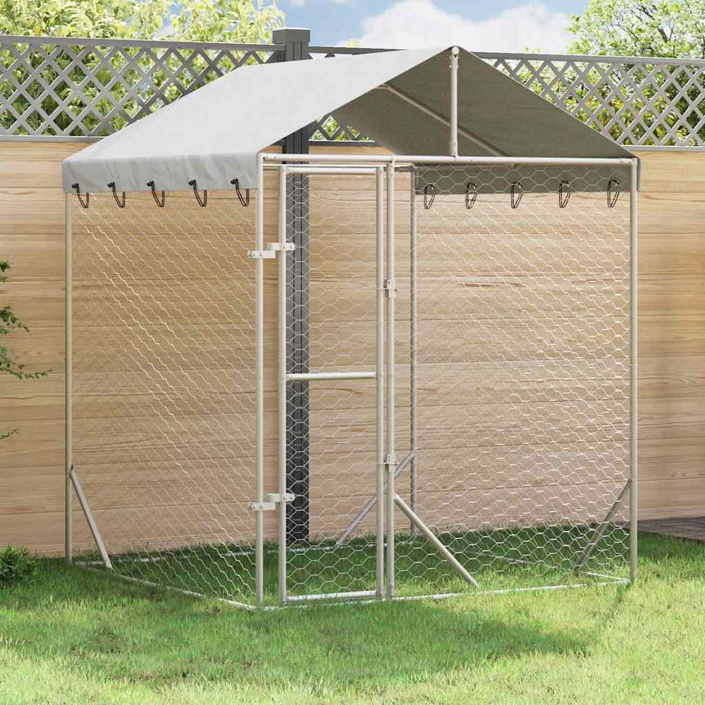 Vidaxl hondenkennel met dak 2x2x2,5 m gegalvaniseerd staal zilver