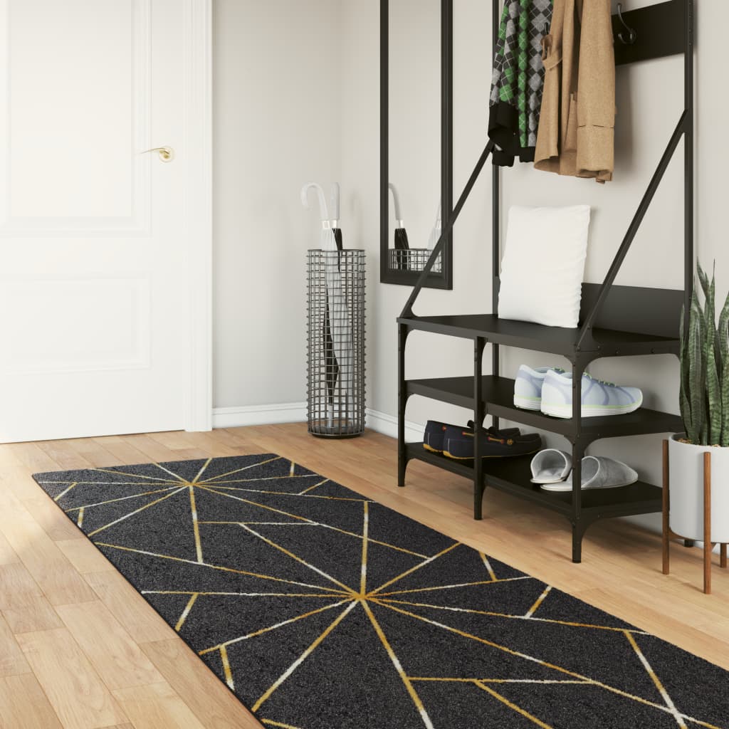 Vidaxl vloerkleed wasbaar antislip 80x300 cm zwart en goudkleurig