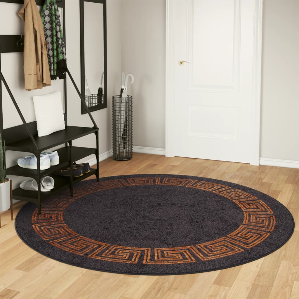 Vidaxl vloerkleed wasbaar antislip ø 200 cm zwart en goudkleurig