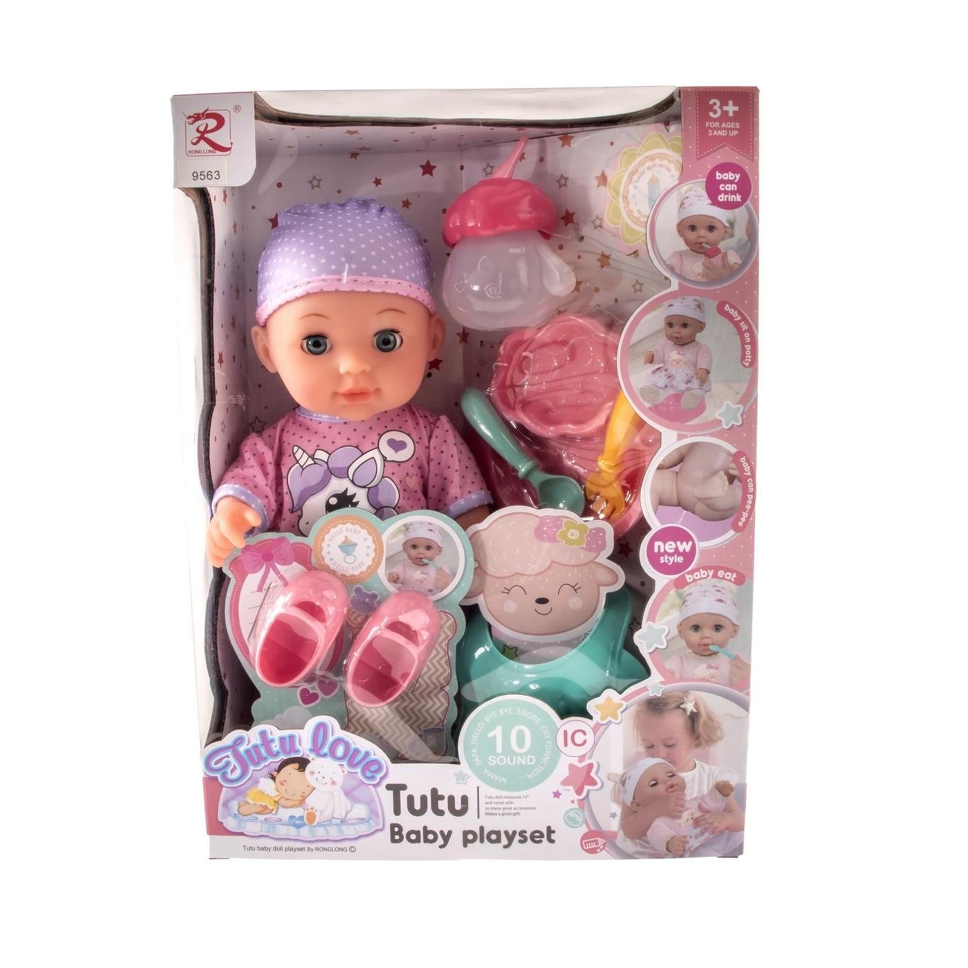 Plaspop met accesoires en 10 geluiden 26cm