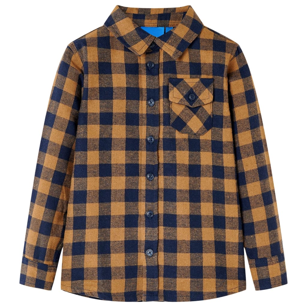 Vidaxl kinderoverhemd geruit 104 cognackleurig en blauw