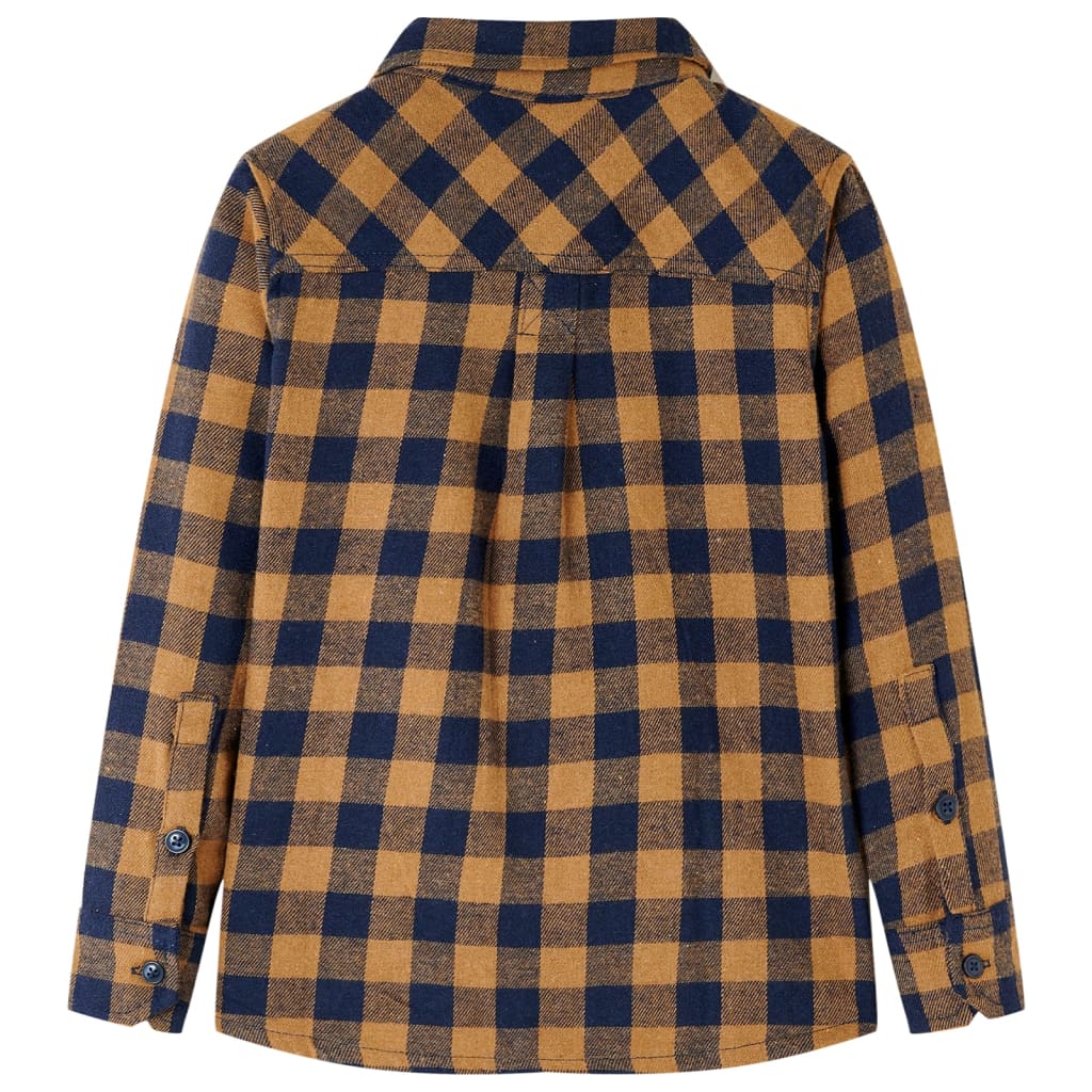 Vidaxl kinderoverhemd geruit 104 cognackleurig en blauw
