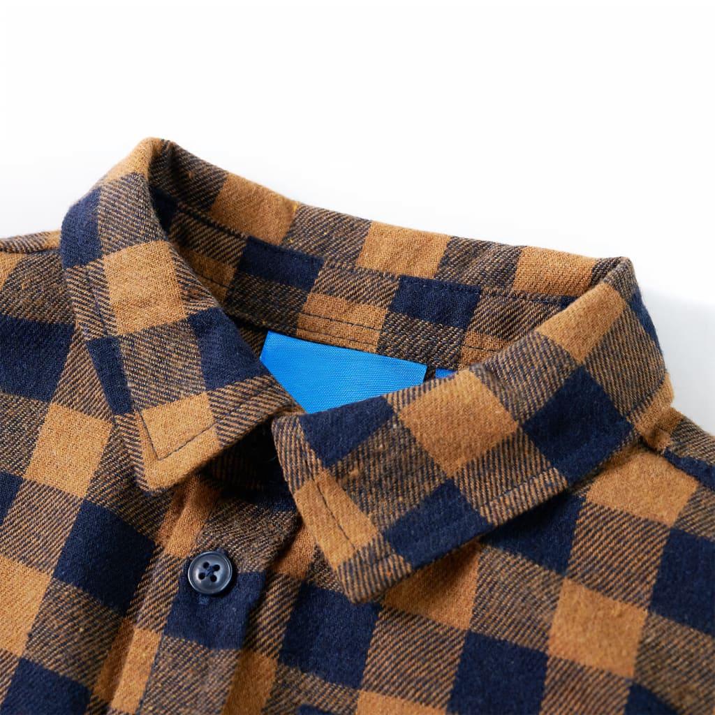 Vidaxl kinderoverhemd geruit 104 cognackleurig en blauw