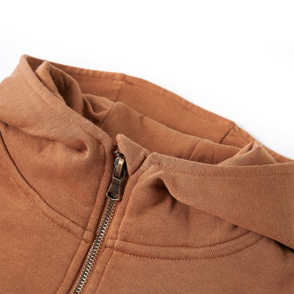 Vidaxl kindersweater met capuchon halve rits 116 antraciet- en cognackleurig
