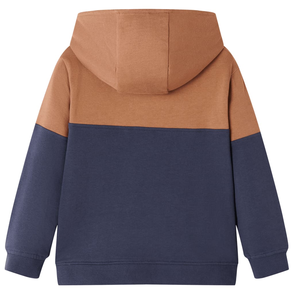 Vidaxl kindersweater met capuchon halve rits 128 antraciet- en cognackleurig