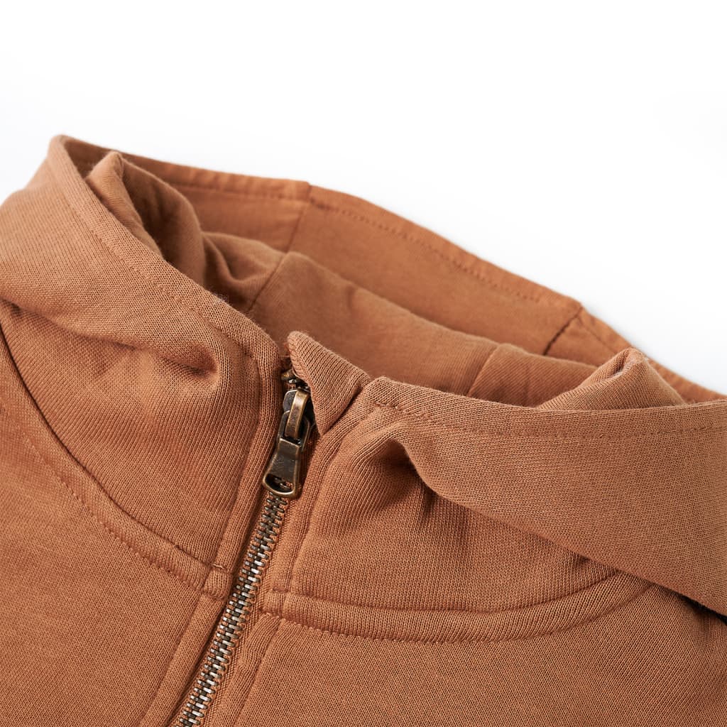 Vidaxl kindersweater met capuchon halve rits 128 antraciet- en cognackleurig