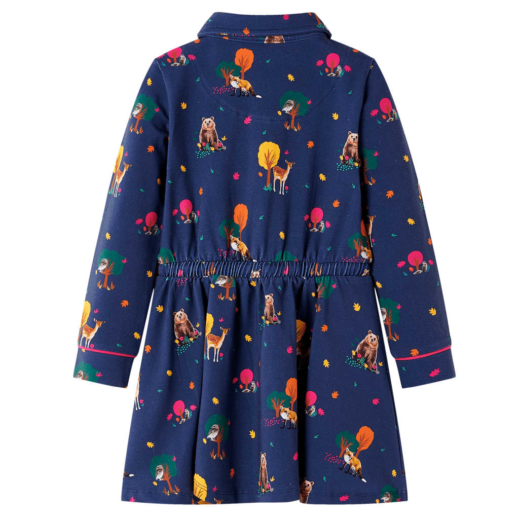 Vidaxl kinderjurk lange mouwen en trekkoord 128 marineblauw