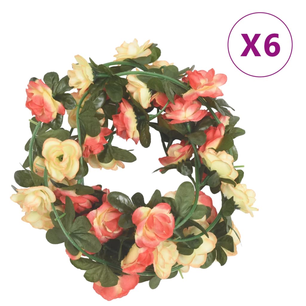 Vidaxl kerstslingers met bloemen 6 st 240 cm roze en champagnekleurig