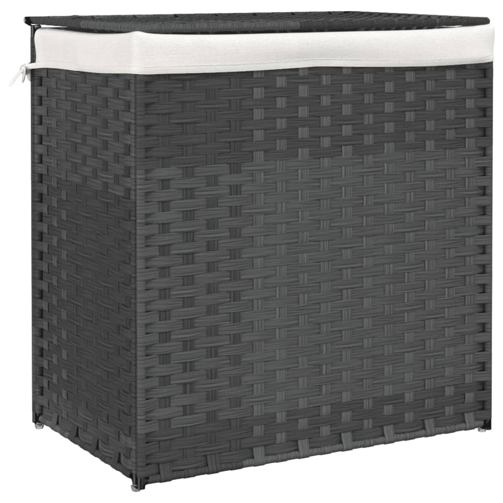 Vidaxl wasmand met 2 vakken 53x35x57 cm poly rotan grijs