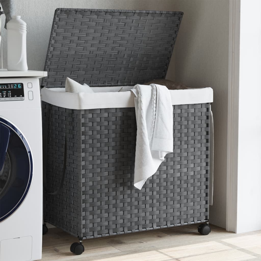 Vidaxl wasmand op wielen 60x35x60,5 cm rotan grijs