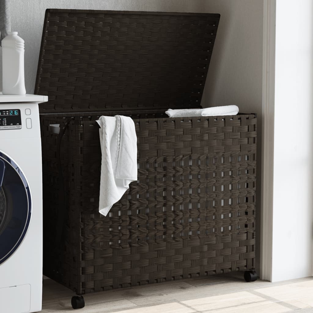 Vidaxl wasmand op wielen 66x35x60 cm rotan donkerbruin