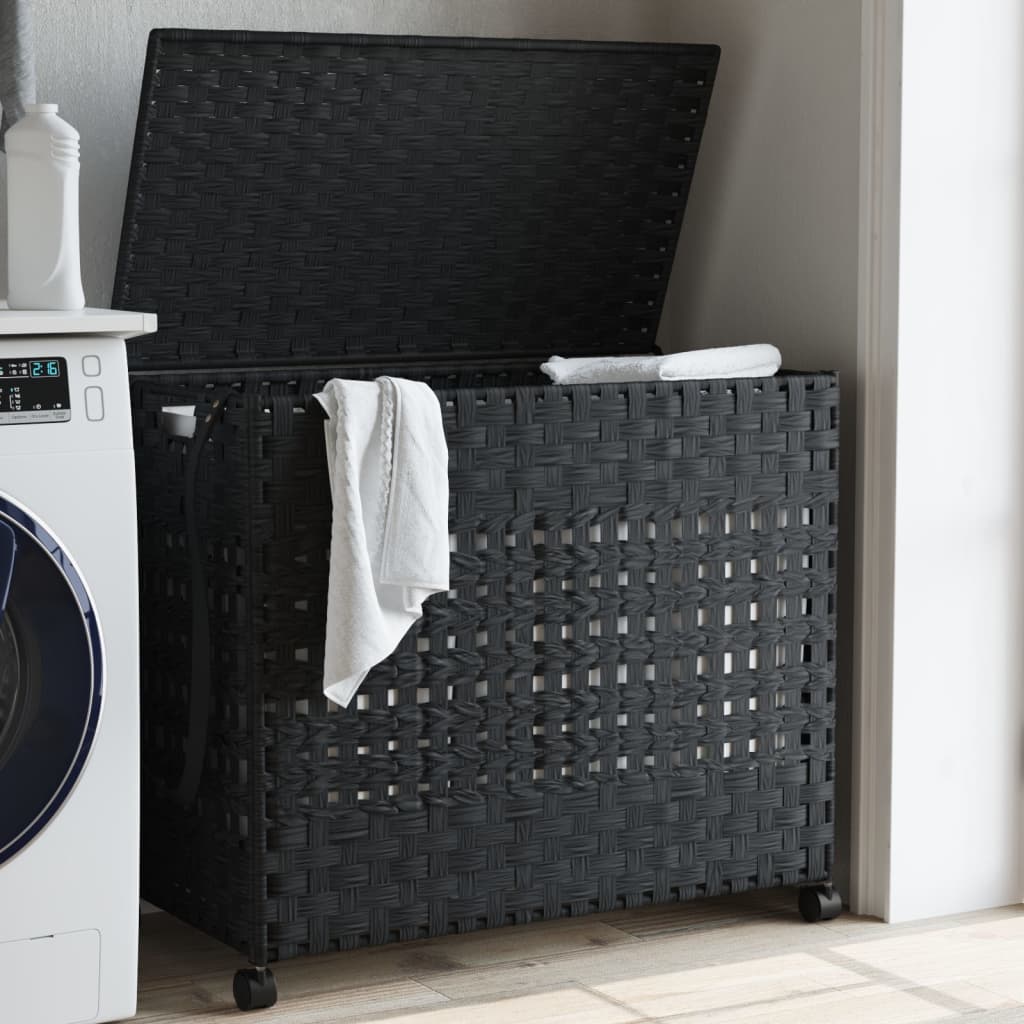 Vidaxl wasmand op wielen 66x35x60 cm rotan zwart