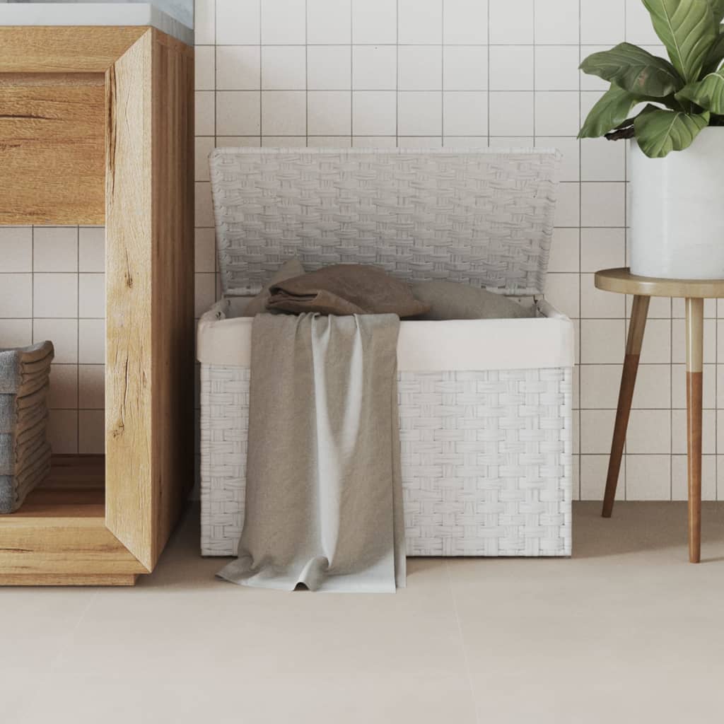 Vidaxl wasmand met deksel 55,5x35x34 cm poly rotan wit