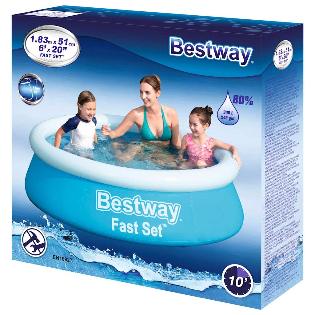 Bestway snelset zwembad opblaasbaar rond 183x51 cm blauw