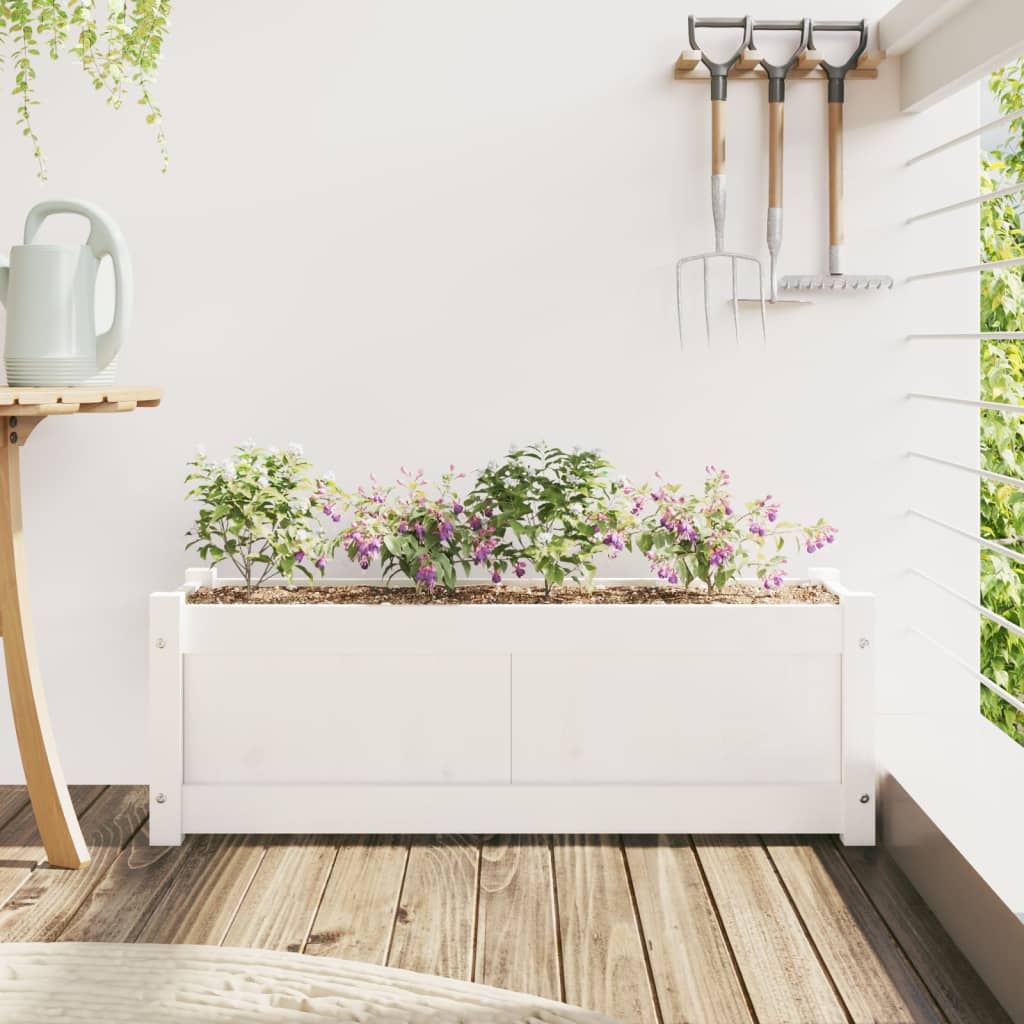 Vidaxl plantenbak 90x31x31 cm massief groenhout wit