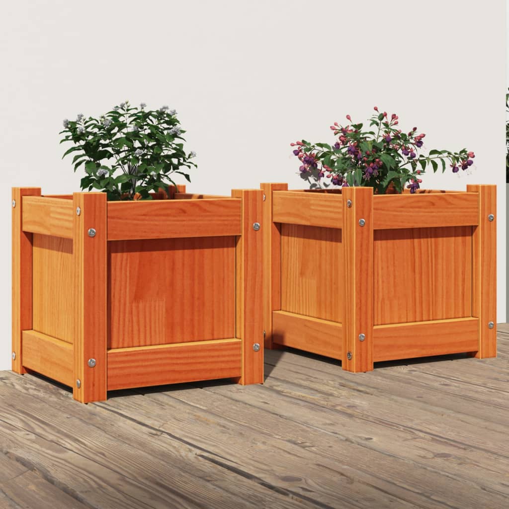 Vidaxl plantenbakken 2 st cm massief groenhout wasbruin