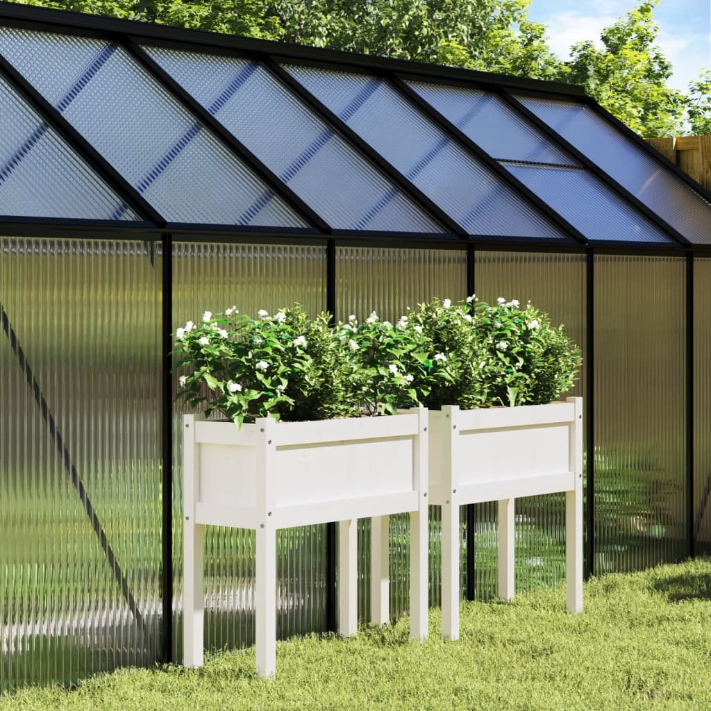 Vidaxl plantenbakken met poten 2 st massief groenhout wit