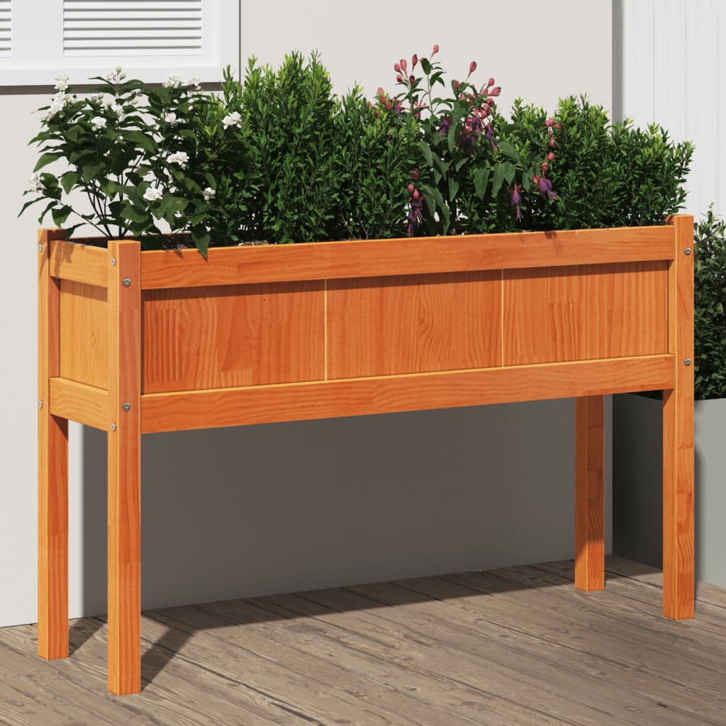 Vidaxl plantenbak met poten 110x31x70 cm groenhout wasbruin