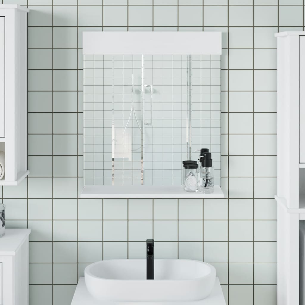 Vidaxl badkamerspiegel met schap berg 60x12x70 cm massief hout wit