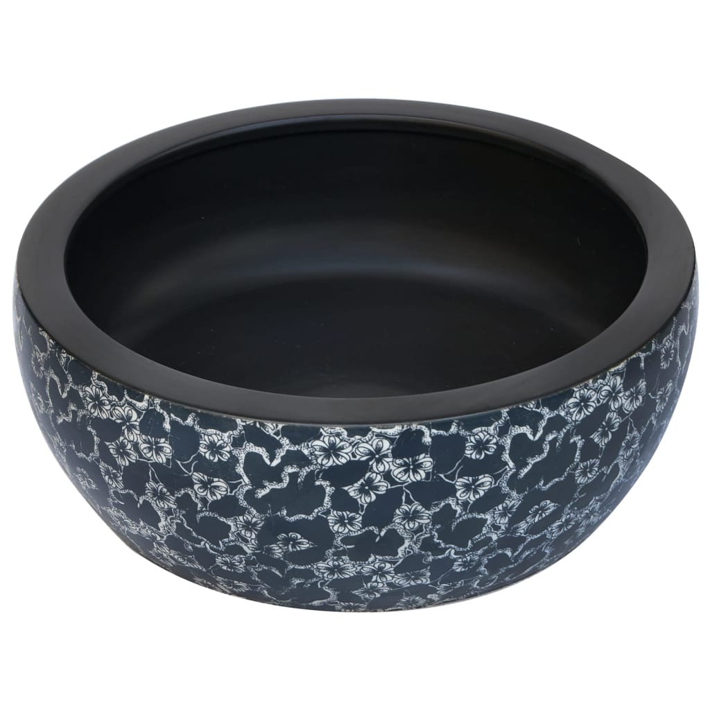 Vidaxl opzetwasbak blauw rond φ41x14 cm keramiek zwart en