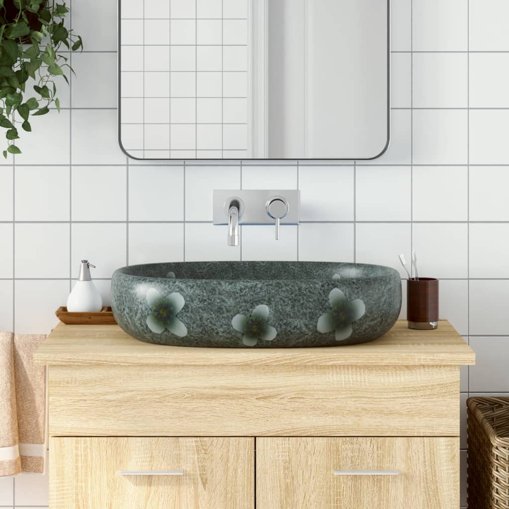 Vidaxl opzetwasbak blauw ovaal 59x40x14 cm keramiek