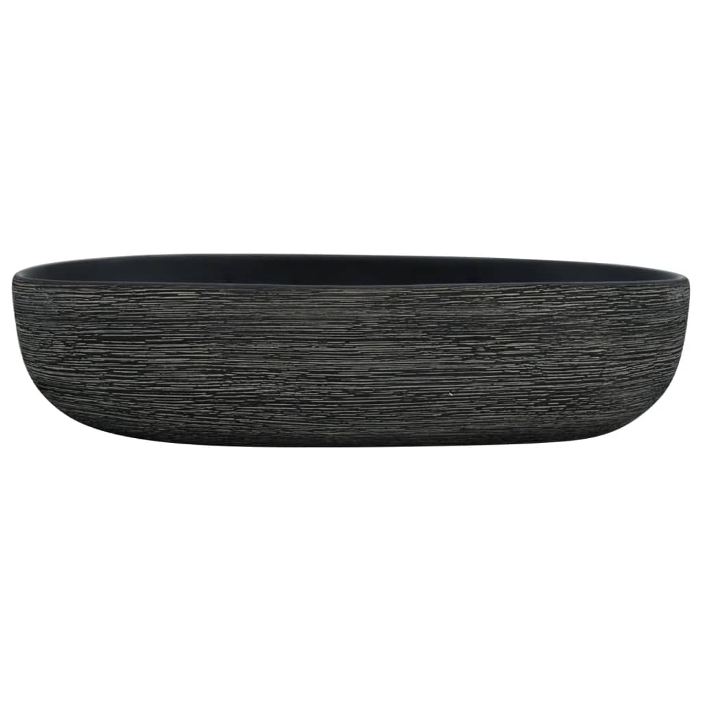 Vidaxl opzetwasbak ovaal 59x40x14 cm keramiek grijs en zwart