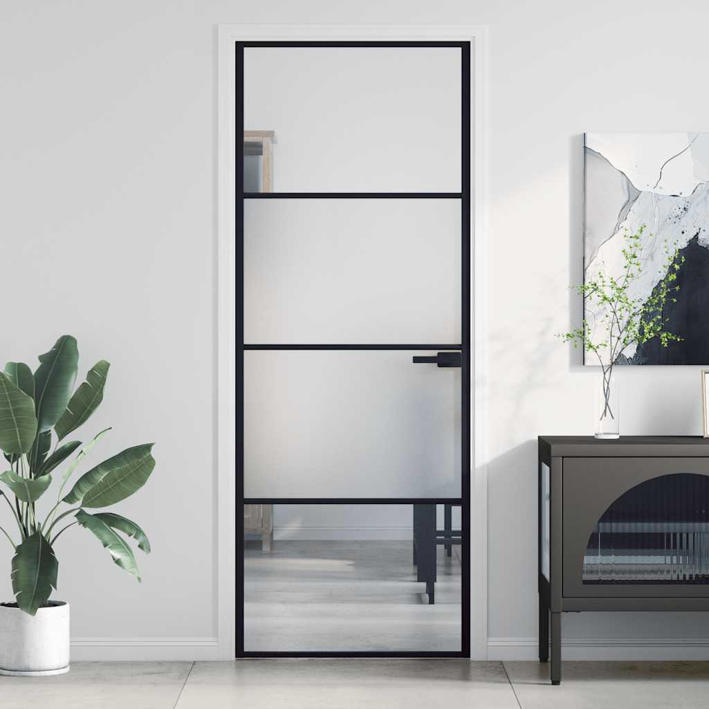 Vidaxl binnendeur klein 76x201,5 cm gehard glas en aluminium zwart