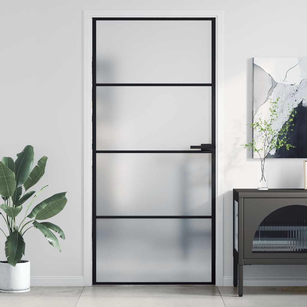 Vidaxl binnendeur klein 93x201,5 cm gehard glas en aluminium zwart