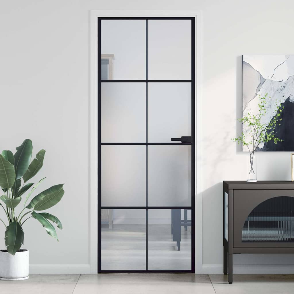 VidaXL Binnendeur klein 76x201,5 cm gehard glas en aluminium zwart