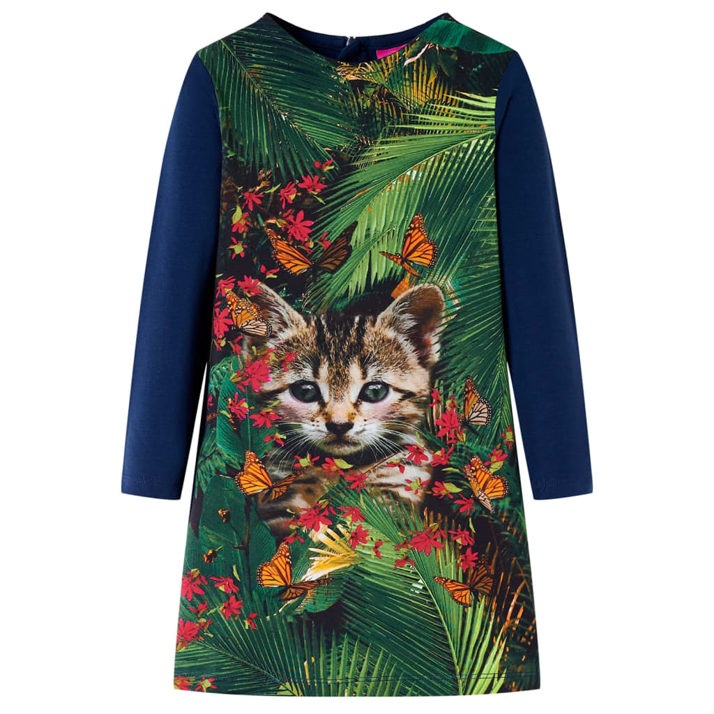 VidaXL Kinderjurk met lange mouwen 92 marineblauw