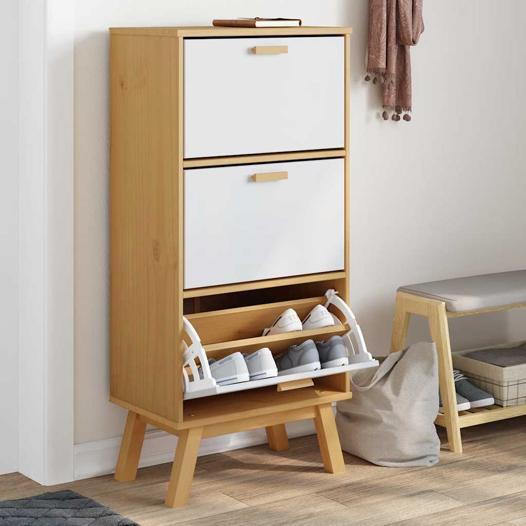 Vidaxl schoenenkast olden 55x35x120 cm groenenhout wit en bruin