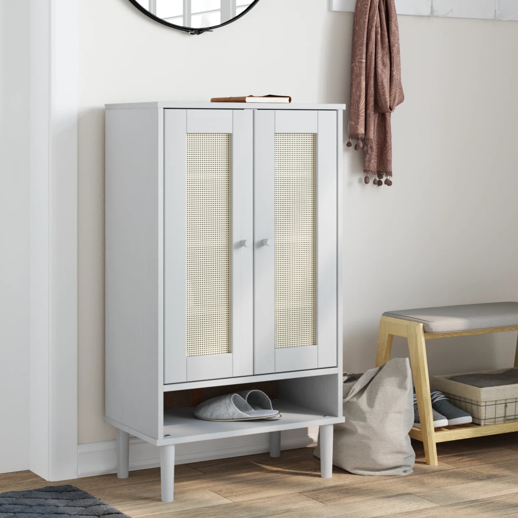 Vidaxl schoenenkast senja 59,5x35x107 cm rotan look groenenhout wit