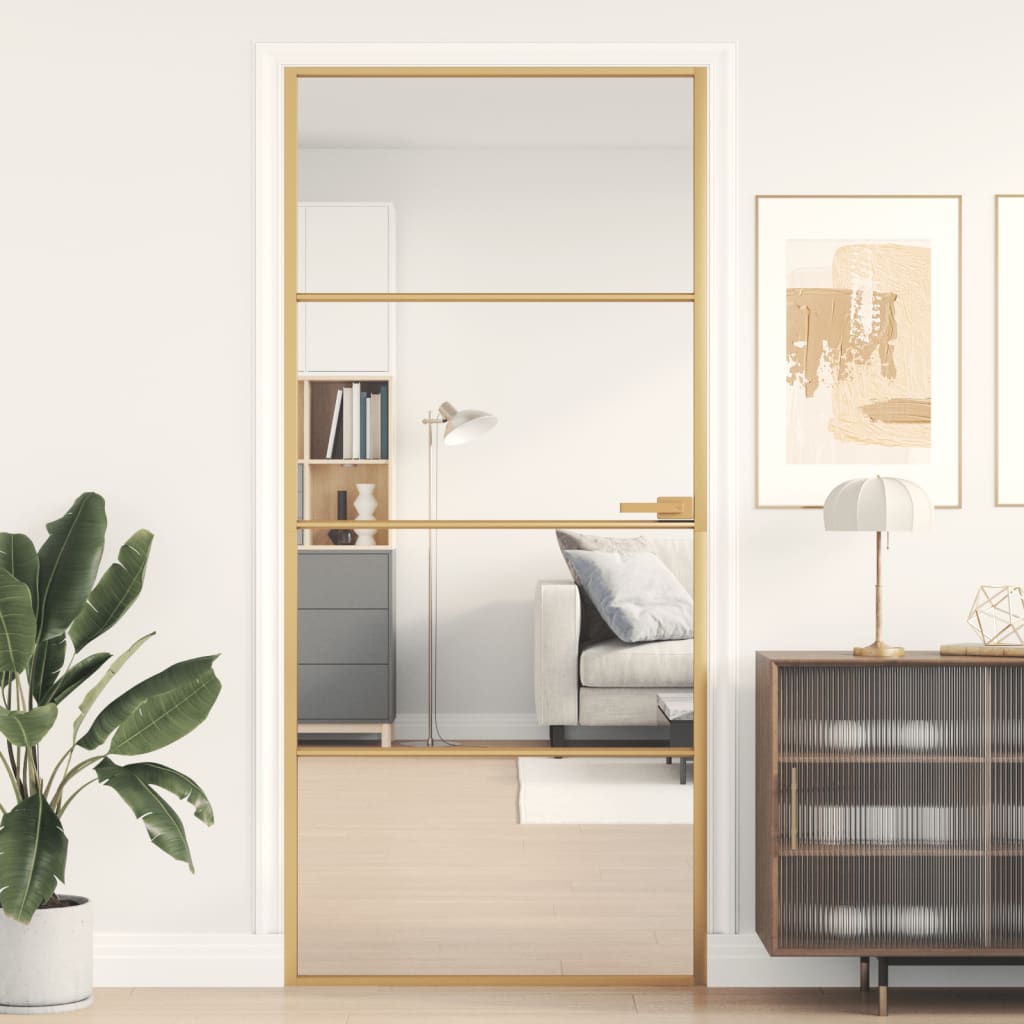 Vidaxl binnendeur klein 93x201,5 cm gehard glas en aluminium goudkleur