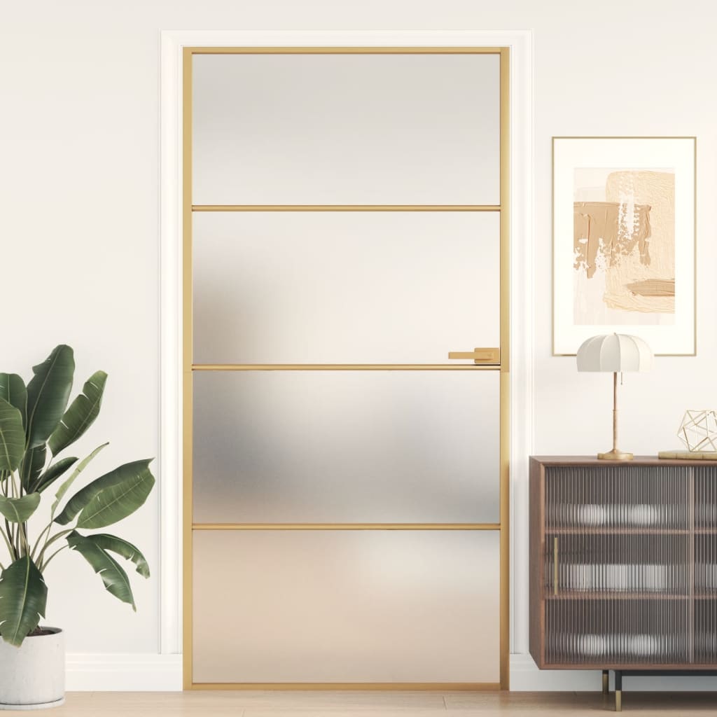 VidaXL Binnendeur klein 102,5x201,5 cm gehard glas en aluminium goud
