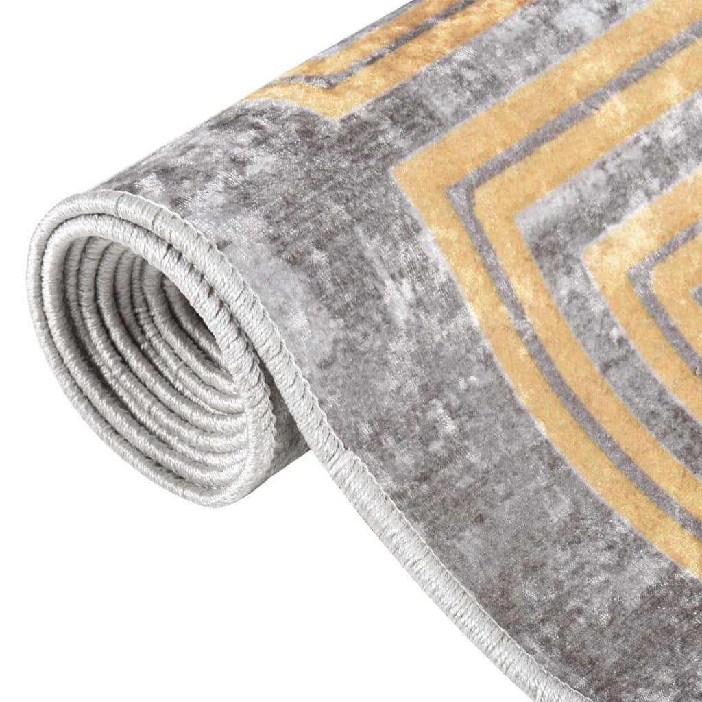 Vidaxl vloerkleed wasbaar antislip 120x170 cm grijs en goudkleurig