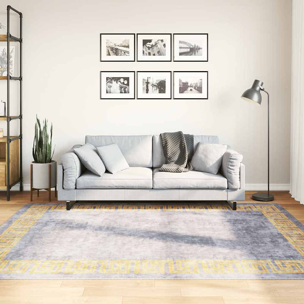 Vidaxl vloerkleed wasbaar antislip 150x230 cm grijs en goudkleurig